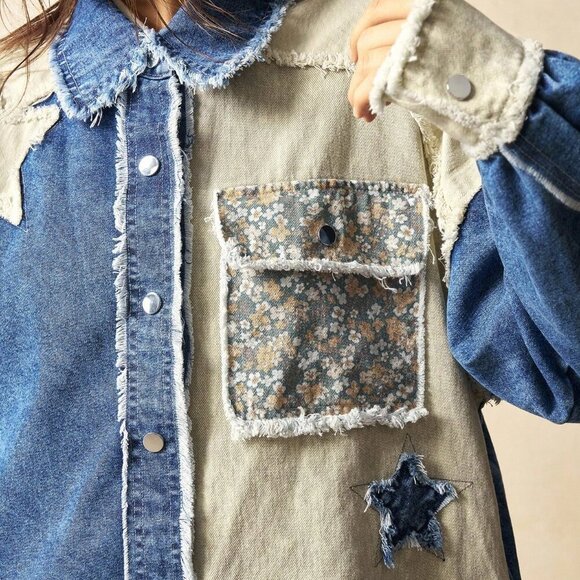 Multicolor Casual Women's Woven Patchwork Long Sleeve Loose Jacket Clothes - Picture 6 of 8